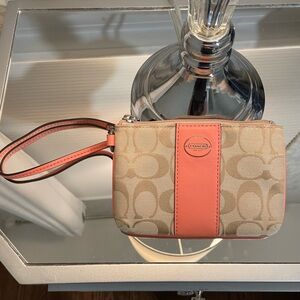 Coach Beige and Coral Wristlet